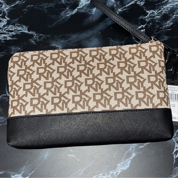 DKNY Vela Wristlet Pouch Brown Black Zip Top NEW AUTHENTIC -Store Display - Picture 7 of 9